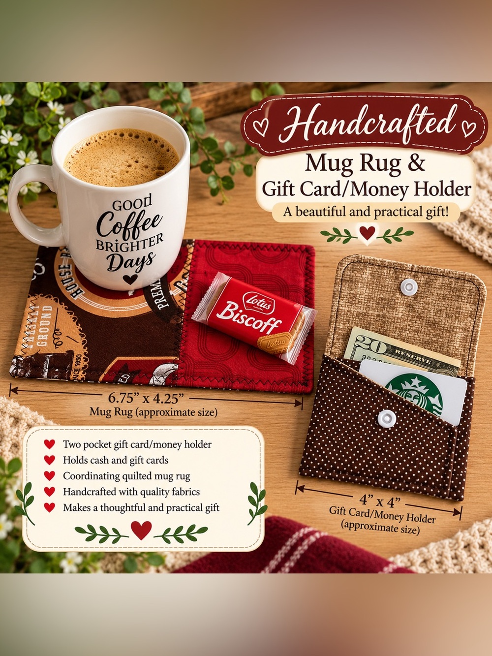 Handcrafted Mug Rug & Gift Card Holder Set
